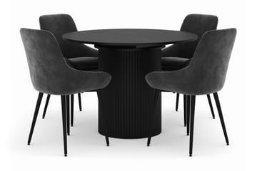 Kopparbo Rund Spisegruppe 106-156cm med 4 Alsarp Spisestoler - Svart - Møbler - Bord - Spisegruppe