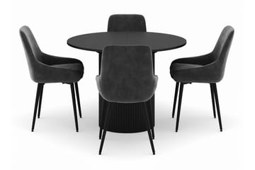Kopparbo Rund Spisegruppe 106-156cm med 4 Alsarp Spisestoler - Svart - Møbler - Bord - Spisegruppe