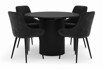 Kopparbo Rund Spisegruppe 106-156cm med 4 Alsarp Spisestoler - Svart - Møbler - Bord - Spisegruppe