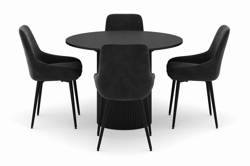Kopparbo Rund Spisegruppe 106-156cm med 4 Alsarp Spisestoler - Svart - Møbler - Bord - Spisegruppe