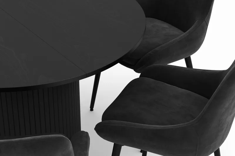 Kopparbo Rund Spisegruppe 106-156cm med 6 Alsarp Spisestoler - Svart - Møbler - Bord - Spisegruppe