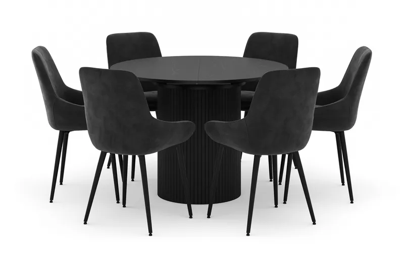 Kopparbo Rund Spisegruppe 106-156cm med 6 Alsarp Spisestoler - Svart - Møbler - Bord - Spisegruppe