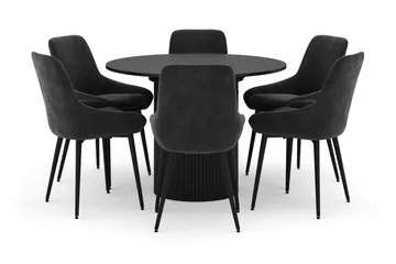 Kopparbo Rund Spisegruppe 106-156cm med 6 Alsarp Spisestoler - Svart - Møbler - Bord - Spisegruppe