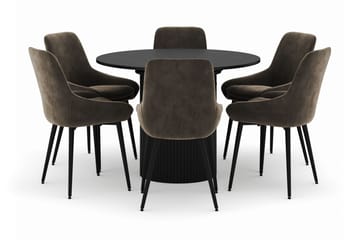 Kopparbo Rund Spisegruppe 106-156cm med 6 Alsarp Spisestoler - Svart - Møbler - Bord - Spisegruppe