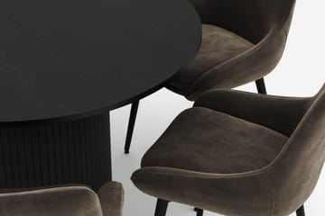 Kopparbo Rund Spisegruppe 106-156cm med 6 Alsarp Spisestoler - Svart - Møbler - Bord - Spisegruppe