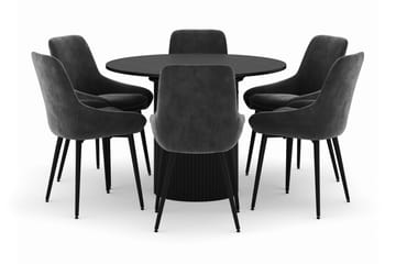 Kopparbo Rund Spisegruppe 106-156cm med 6 Alsarp Spisestoler - Svart - Møbler - Bord - Spisegruppe