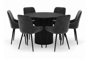 Kopparbo Rund Spisegruppe 106-156cm med 6 Alsarp Spisestoler - Svart - Møbler - Bord - Spisegruppe