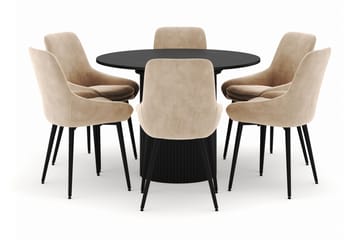 Kopparbo Rund Spisegruppe 106-156cm med 6 Alsarp Spisestoler - Svart - Møbler - Bord - Spisegruppe