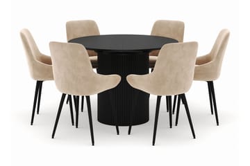 Kopparbo Rund Spisegruppe 106-156cm med 6 Alsarp Spisestoler - Svart - Møbler - Bord - Spisegruppe