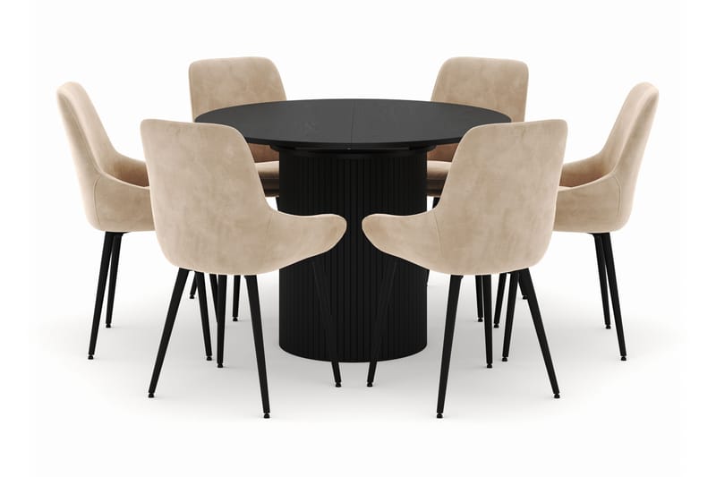 Kopparbo Rund Spisegruppe 106-156cm med 6 Alsarp Spisestoler - Svart - Møbler - Bord - Spisegruppe