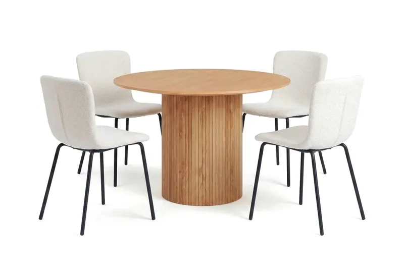 Kopparbo rund spisegruppe 110 cm eik med 4 Katy spisestoler, Eik