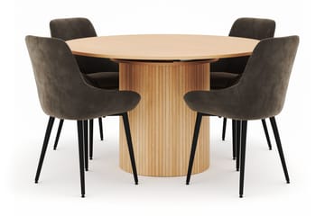 Kopparbo Rund Spisegruppe 130-150 cm 4 Alsarp Spisestoler - Naturell - Møbler - Bord - Spisegruppe