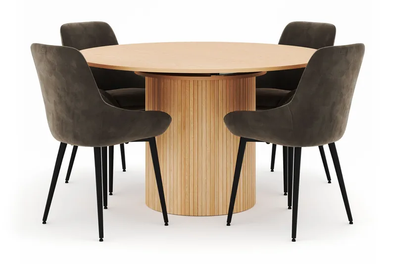 Kopparbo Rund Spisegruppe 130-150 cm 4 Alsarp Spisestoler, Naturell