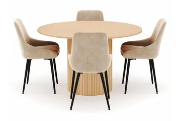 Kopparbo Rund Spisegruppe 130-150 cm 4 Alsarp Spisestoler - Naturell - Møbler - Bord - Spisegruppe
