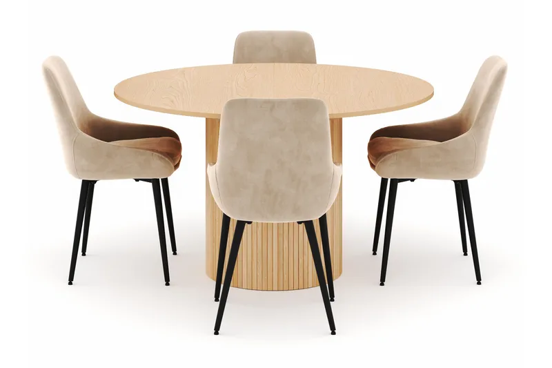 Kopparbo Rund Spisegruppe 130-150 cm 4 Alsarp Spisestoler - Naturell - Møbler - Bord - Spisegruppe