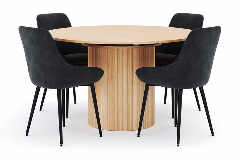 Kopparbo Rund Spisegruppe 130-150 cm 4 Alsarp Spisestoler, Naturell