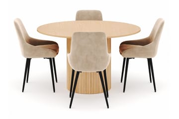 Kopparbo Rund Spisegruppe 130-150 cm 4 Alsarp Spisestoler - Naturell - Møbler - Bord - Spisegruppe