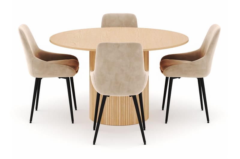 Kopparbo Rund Spisegruppe 130-150 cm 4 Alsarp Spisestoler - Naturell - Møbler - Bord - Spisegruppe