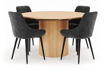 Kopparbo Rund Spisegruppe 130-150 cm 4 Alsarp Spisestoler - Naturell - Møbler - Bord - Spisegruppe