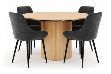 Kopparbo Rund Spisegruppe 130-150 cm 4 Alsarp Spisestoler - Naturell - Møbler - Bord - Spisegruppe