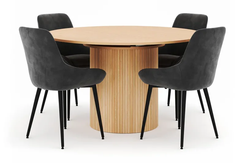 Kopparbo Rund Spisegruppe 130-150 cm 4 Alsarp Spisestoler, Naturell
