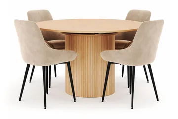Kopparbo Rund Spisegruppe 130-150 cm 4 Alsarp Spisestoler - Naturell - Møbler - Bord - Spisegruppe