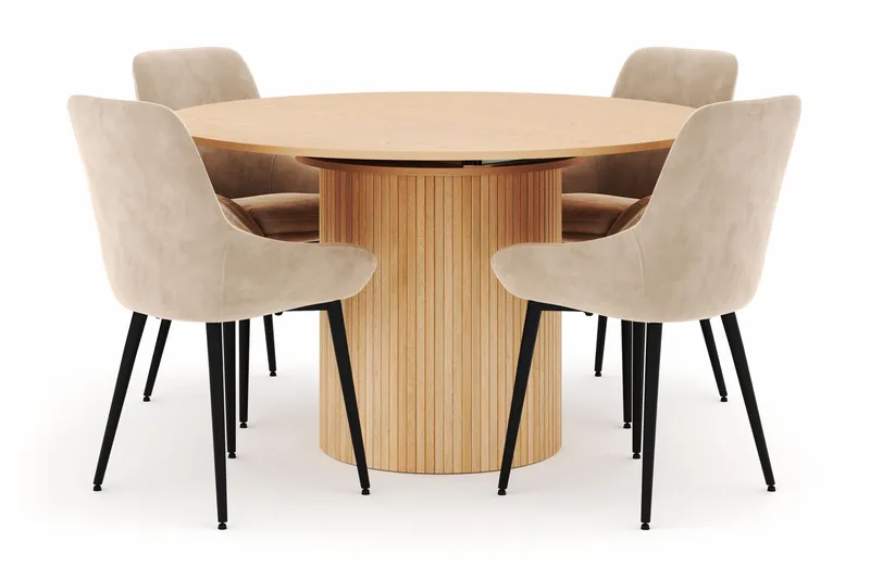 Kopparbo Rund Spisegruppe 130-150 cm 4 Alsarp Spisestoler, Naturell
