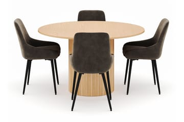 Kopparbo Rund Spisegruppe 130-150 cm 4 Alsarp Spisestoler - Naturell - Møbler - Bord - Spisegruppe
