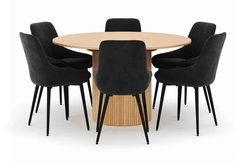 Kopparbo Rund Spisegruppe 130-150 cm 6 Alsarp Spisestoler, Naturell
