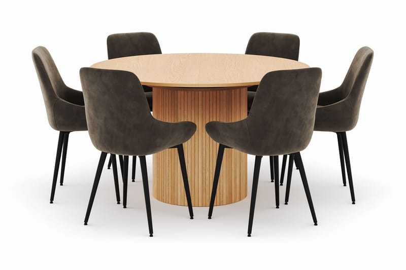 Kopparbo Rund Spisegruppe 130-150 cm 6 Alsarp Spisestoler - Naturell - Møbler - Bord - Spisegruppe