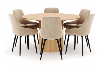 Kopparbo Rund Spisegruppe 130-150 cm 6 Alsarp Spisestoler - Naturell - Møbler - Bord - Spisegruppe