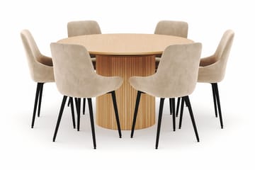Kopparbo Rund Spisegruppe 130-150 cm 6 Alsarp Spisestoler - Naturell - Møbler - Bord - Spisegruppe