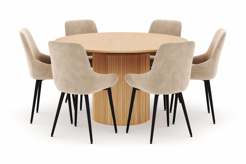 Kopparbo Rund Spisegruppe 130-150 cm 6 Alsarp Spisestoler - Naturell - Møbler - Bord - Spisegruppe