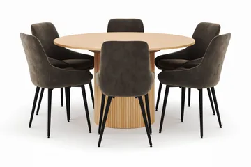 Kopparbo Rund Spisegruppe 130-150 cm 6 Alsarp Spisestoler - Naturell - Møbler - Bord - Spisegruppe