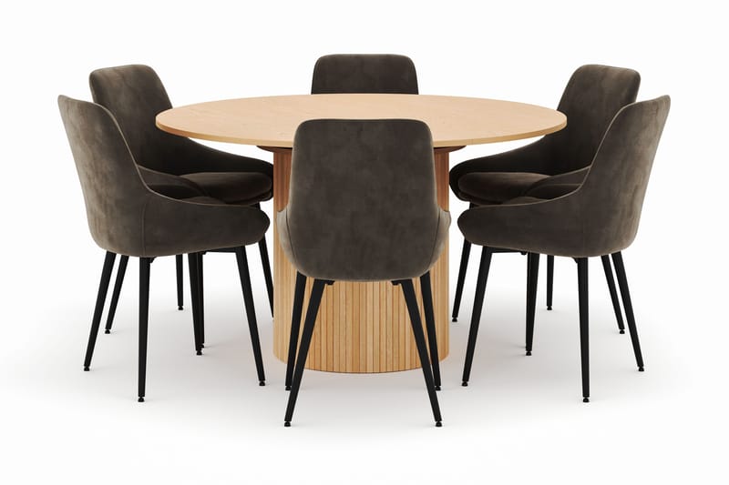 Kopparbo Rund Spisegruppe 130-150 cm 6 Alsarp Spisestoler, Naturell
