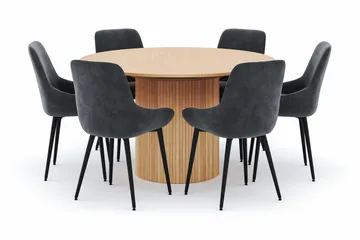 Kopparbo Rund Spisegruppe 130-150 cm 6 Alsarp Spisestoler - Naturell - Møbler - Bord - Spisegruppe