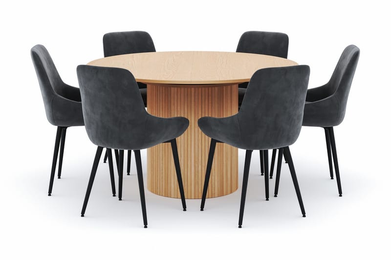 Kopparbo Rund Spisegruppe 130-150 cm 6 Alsarp Spisestoler - Naturell - Møbler - Bord - Spisegruppe