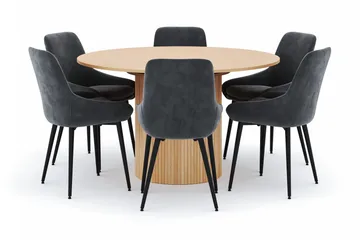 Kopparbo Rund Spisegruppe 130-150 cm 6 Alsarp Spisestoler - Naturell - Møbler - Bord - Spisegruppe