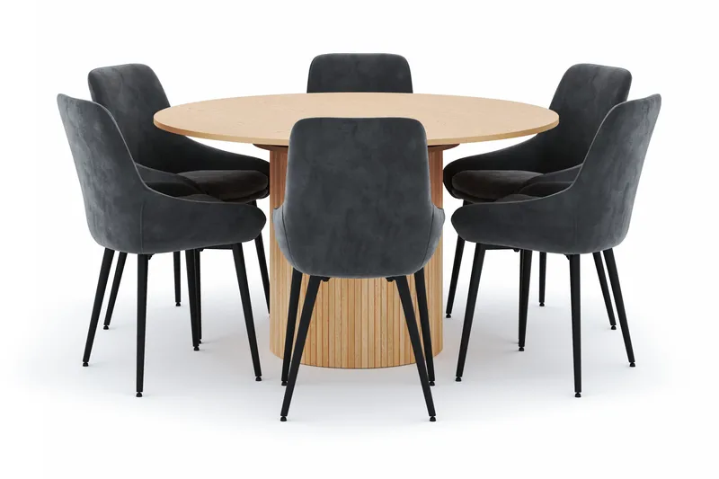 Kopparbo Rund Spisegruppe 130-150 cm 6 Alsarp Spisestoler, Naturell