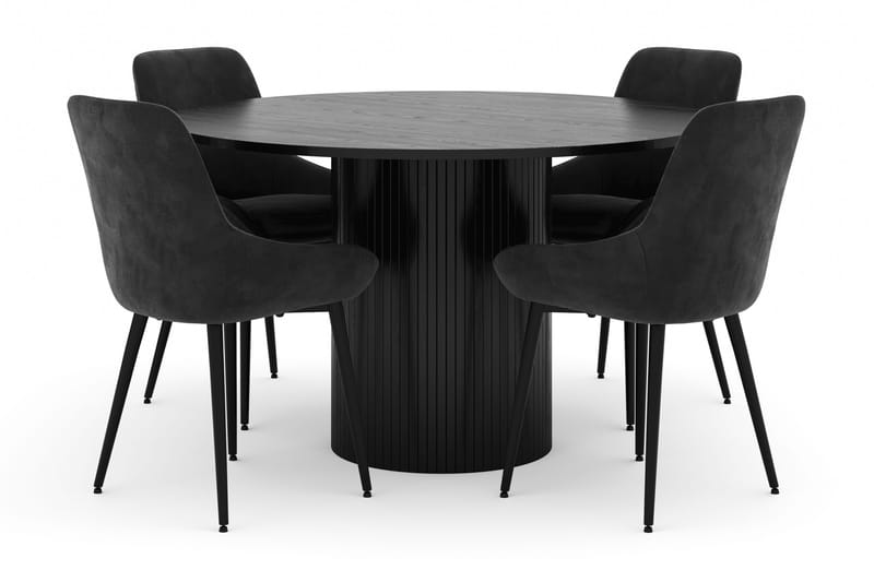 Kopparbo Rund Spisegruppe 130 cm 4 Alsarp Spisestoler, Svart