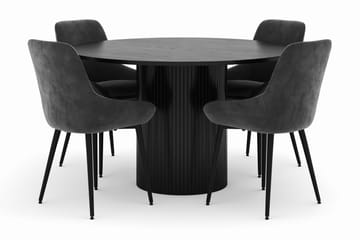 Kopparbo Rund Spisegruppe 130 cm 4 Alsarp Spisestoler - Svart - Møbler - Bord - Spisegruppe