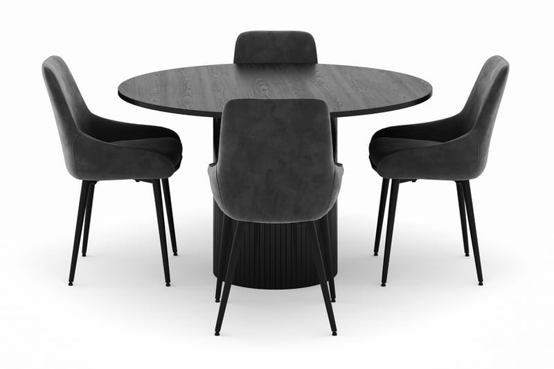 Kopparbo Rund Spisegruppe 130 cm 4 Alsarp Spisestoler - Svart - Møbler - Bord - Spisegruppe