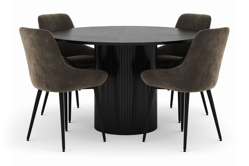 Kopparbo Rund Spisegruppe 130 cm 4 Alsarp Spisestoler, Svart