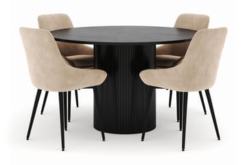 Kopparbo Rund Spisegruppe 130 cm 4 Alsarp Spisestoler - Svart - Møbler - Bord - Spisegruppe