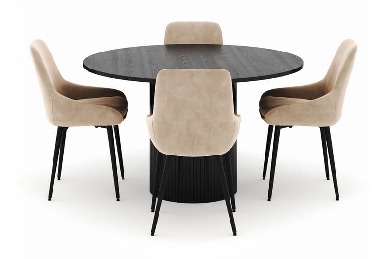 Kopparbo Rund Spisegruppe 130 cm 4 Alsarp Spisestoler - Svart - Møbler - Bord - Spisegruppe