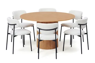 Kopparbo rund spisegruppe 130 cm eik med 6 Lucy-spisestoler - Eik - Møbler - Bord - Spisegruppe