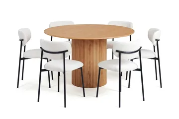 Kopparbo rund spisegruppe 130 cm eik med 6 Lucy-spisestoler - Eik - Møbler - Bord - Spisegruppe