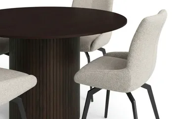 Kopparbo rund spisegruppe 130 cm røkt eik med 6 Mora-spisestoler - Røkt eik - Møbler - Bord - Spisegruppe