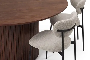 Kopparbo Rund Spisegruppe 180 cm – Spisebord med 8 Lucy Spisestoler i Tre med Valnøttutseende - Brun - Møbler - Bord - Spisegruppe