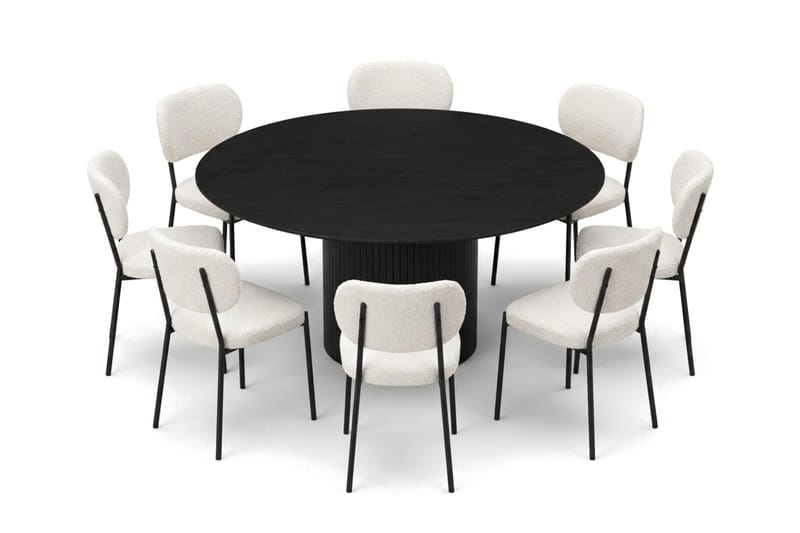 Kopparbo rund spisegruppe 180 cm svart med 8 Gemmiano-spisestoler - Svartbeiset eik - Møbler - Bord - Spisegruppe
